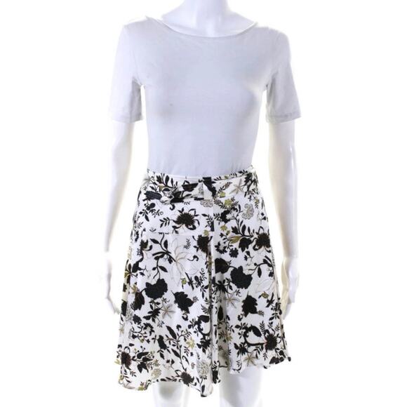 A.L.C. Brien Cream Brown Blue Jacobean Floral Silk Flutter Mini Skirt 8 - Picture 4 of 12
